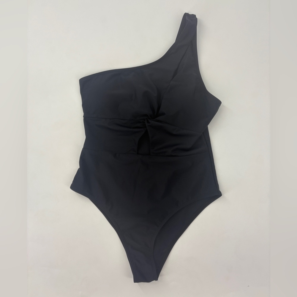 Black One-Shoulder Swimsuit - Picture 1 of 8